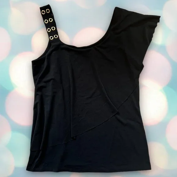 Belldini Women’s One Shoulder Draped Grommet Blouse Top Size M - Picture 3 of 6